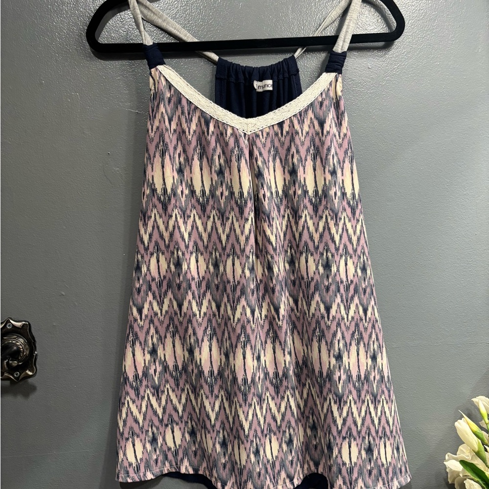 Maurices Lavender and White Patterned Lace-Trim Camisole